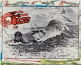 Peter Beard, I'll Write Whenever I Can, Koobi Fora, Lake Rudolf, Kenya, 1965, Gelatin silver print with ink and paint, executed later