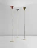 Set of three "Imbuto" floor lamps by Luigi Caccia Dominioni and Ignazio Gardella, circa 1954, Brass, painted iron, copper, chromium-plated metal, sold Jun 2018