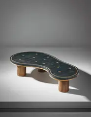 Jean Royere, "Flaque" low table, circa 1955, Straw marquetry-covered wood