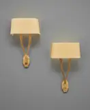 Émile-Jacques Ruhlmann, Pair of "Antilope" wall lights, model no. 3033 AR/3666 NR, circa 1928, Gilt bronze, paper shades