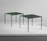 Jean-Michel Frank, Pair of games tables, circa 1938, Painted iron, leather