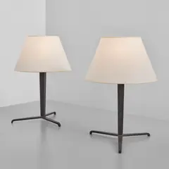 Pair of table lamps by Jean-Michel Frank, circa 1938, Painted iron, fabric shades, sold Jun 2018