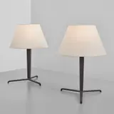 Jean-Michel Frank, Pair of table lamps, circa 1938, Painted iron, fabric shades