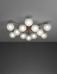 Twelve-arm "Stella" ceiling light by Angelo Lelii, circa 1959, Brass, glass, sold Jun 2018