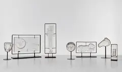 Erik Höglund, Group of seven sculptures, 1970s, Cast glass, painted steel