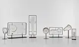 Erik Höglund, Group of seven sculptures, 1970s, Cast glass, painted steel