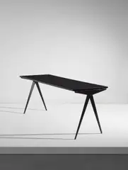 "Compas" cafeteria table, model no. 512 by Jean Prouvé, circa 1953, Painted steel, plastic laminate-covered wood, sold Jun 2018