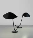 Serge Mouille, Pair of "Antony" desk lamps, circa 1955, Painted steel, painted aluminum, brass