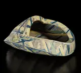 Jacqueline Poncelet, Slab-built form, circa 1981, Slab-built high-fired earthenware, inlaid with colored clay, part-glazed