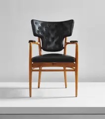 Armchair, designed for the Göteborg Law Courts by Erik Gunnar Asplund, circa 1935, Hickory, beech, leather, offered Jun 2018