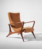 "Contour" lounge chair, model no. 175 E by Vladimir Kagan, designed 1953, executed circa 2003, Walnut, leather, sold Jun 2018