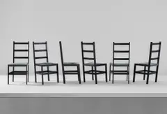 Steven Holl, Set of six dining chairs, from Museum Tower, New York, 1986-1987, Painted wood, fabric