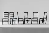Steven Holl, Set of six dining chairs, from Museum Tower, New York, 1986-1987, Painted wood, fabric