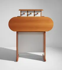 "Barbarella" desk, "Tranquilla" version by Ettore Sottsass, designed 1964-1965, executed circa 1990, Cherry-veneered wood, laminate-covered wood, brass, sold Jun 2018