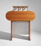 "Barbarella" desk, "Tranquilla" version by Ettore Sottsass, designed 1964-1965, executed circa 1990, Cherry-veneered wood, laminate-covered wood, brass, sold Jun 2018