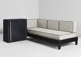 Gino Levi Montalcini, Daybed and chest of drawers, 1930s, Painted poplar, fabric, aluminum