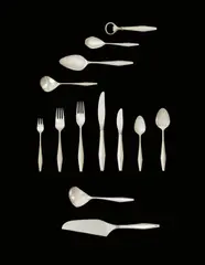 "Diamond" flatware service by Gio Ponti, circa 1958, Forks and spoons: sterling silver. Knives: sterling silver, stainless steel, sold Jun 2018