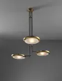 Unique large three-arm ceiling light, designed for the Cartoleria Adua, Milan by Stilnovo, circa 1947, Brass, painted metal, glass, offered Jun 2018