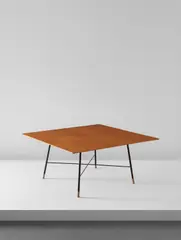 Coffee table, model no. 735 by Ico Parisi, circa 1956, Teak-veneered wood, painted steel, rubber, sold Jun 2018