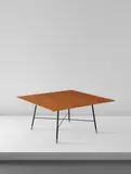 Ico Parisi, Coffee table, model no. 735, circa 1956, Teak-veneered wood, painted steel, rubber