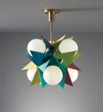 Angelo Lelii, Rare ceiling light, model no. 12776, circa 1959, Painted metal, brass, glass
