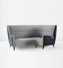 Corner sofa by Gio Ponti, circa 1950, Stained walnut, fabric, offered Dec 2018