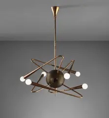 Ceiling light by Stilnovo, circa 1950, Brass, painted metal, sold Dec 2018