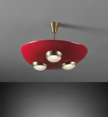 Angelo Lelii, Ceiling light, circa 1955, Painted metal, brass, glass