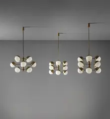 Set of three ceiling lights by Stilnovo, circa 1960, Brass, glass, sold Dec 2018