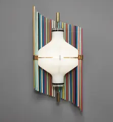 Wall light, model no. 12738 by Angelo Lelii, circa 1958, Brass, painted aluminum, glass, acrylic, sold Dec 2018