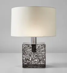 Jacques Quinet, Table lamp, 1972, Chromium-plated steel, fabric shade