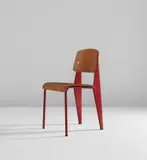 "Semi-metal" chair, model no. 305 by Jean Prouvé, 1950-1969, Painted steel, oak-veneered plywood, rubber, sold Dec 2018