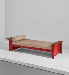 "Cité" bed, model no. 10 by Jean Prouvé, circa 1932, Painted steel, oak, leather, sold Dec 2018