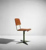 "Dactylo" pivoting chair, model no. CD 11 by Jean Prouvé, circa 1944, Oak-veneered plywood, painted aluminum, offered Dec 2018