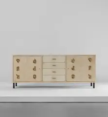 Cabinet by Marc Du Plantier, circa 1964, Parchment-covered wood, bronze, painted steel, offered Dec 2018