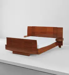 Bed, model no. 894b NR by Émile-Jacques Ruhlmann, 1932, Kingwood-veneered oak, bronze, glass, sold Dec 2018