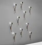 Kim Moltzer, Set of ten "Bamboo" wall lights, circa 2005, Bronze, painted metal, glass