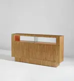 "Étoile" double-sided illuminated bar, from the Parachini residence, France by Jean Royere, 1958, Straw marquetry-covered wood, glass, brass, offered Dec 2018