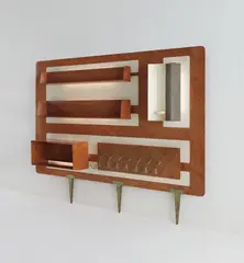 Gio Ponti, Illuminated "Parete Organizzata", circa 1955, Brazilian rosewood-veneered wood, painted wood, painted metal, glass, brass