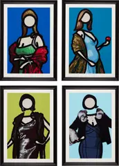 Julian Opie, Maria. (1); Maria. (2); Felicia.; and Mirjam., 2011, Four inkjet prints in colors on Epson Premium Semigloss Photo paper, dry-mounted to aluminium (as issued), all contained in black tulip wood frames specified by the artist