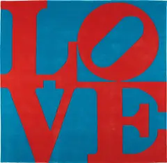 Chosen Love by Robert Indiana, 1995, Handgewebter Teppich aus Wolle, sold Nov 2017