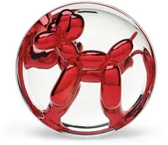 Balloon Dog (Red) by Jeff Koons, 1995, Porcelain multiple painted in chrome, sold Nov 2017