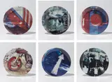 Guggenheim Retrospective Plates by Robert Rauschenberg, 1997, The complete set of six porcelain plates printed in colors, all contained in the original white cardboard boxes, sold Nov 2017
