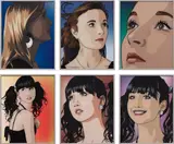Elena and Cressie get ready for the party. 1-6 by Julian Opie, 2011, The complete set of six screenprints, on Perspex with background inkjet print in colors on paper, the full sheets, conta, sold Nov 2017