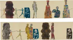 Nancy Spero, Hera Diptych IV, 1988, Printed paper collage on paper, diptych