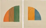 Robert Mangold, Curved Plane/Figure II; and Curved Plane/Figure III, 1995, Two woodcuts in colors, on Kitikata paper, with full margins