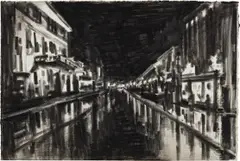 Night Scene by Marcel van Eeden, 2001, Charcoal on paper, sold Nov 2017
