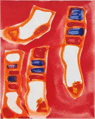 4 Socks on Red by Katherine Bernhardt, 2014, acrylic and spray paint on canvas, offered Feb 2017