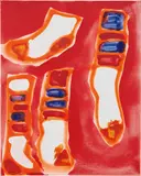 Katherine Bernhardt, 4 Socks on Red