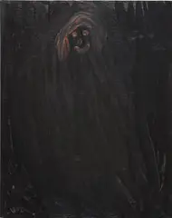 Untitled (Smiling Face) by David Shrigley, 2003, acrylic on canvas, sold Feb 2017